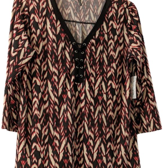 Sweet Clarity WMNs Multi-Color Bell Sleeve Lace Up Neckline Blouse SZ Large NWT - Picture 3 of 9